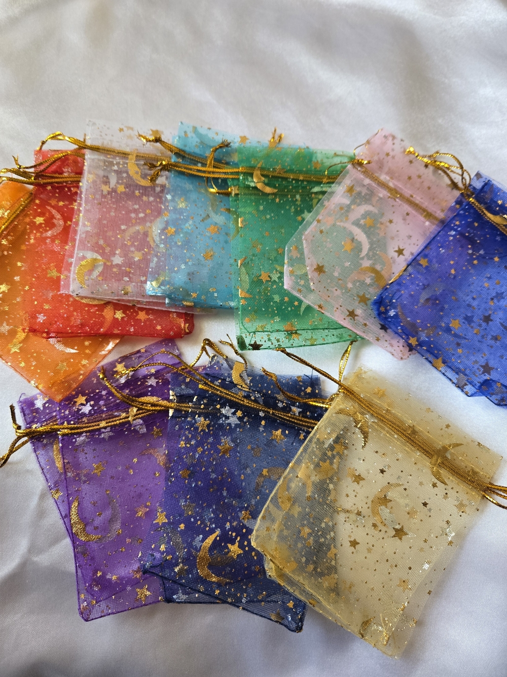 Organza 20 Ct Multicolor Star & Moon Favor Bags with Gold Drawstrings - Picture 2 of 3